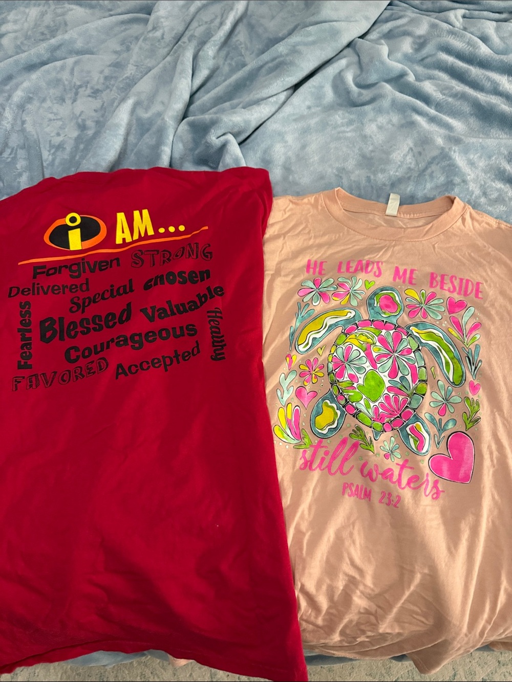 Women's Short Sleeve Christian Graphic Tees - Red & Peach - Bundle love & faith